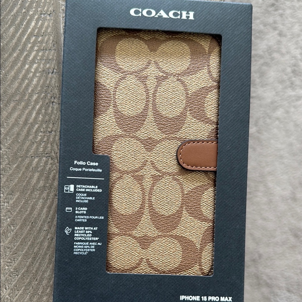 Coach Signature Tan and Brown Phone Case with Leather Trim Joe